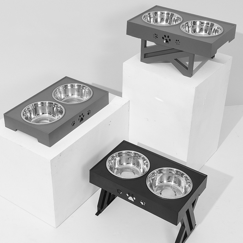 Dog Food Bowl Double Bowl Large Teddy Anti-Overturning High-Foot Drinking Water Large Pet Bowl Adjustable Elevated Dog Supplies